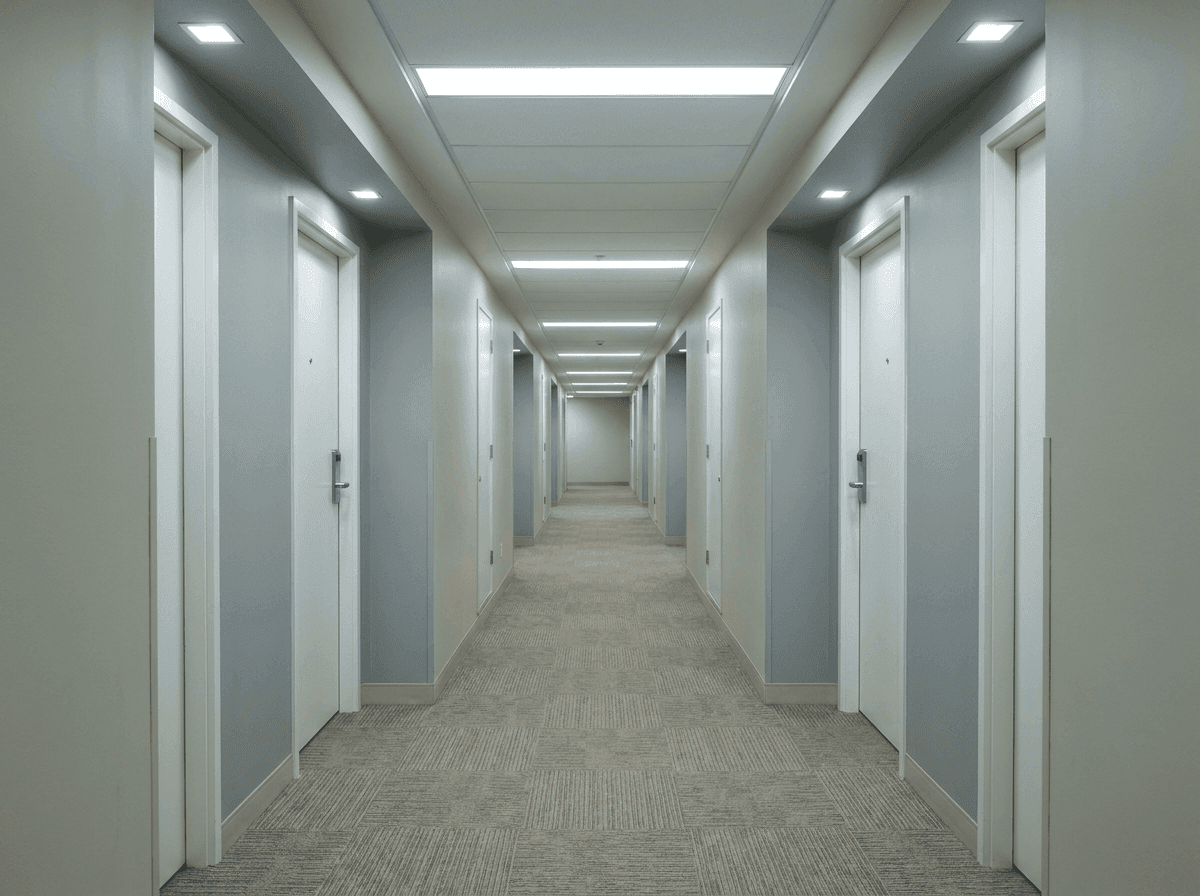 A hotel corridor that could belong to any property